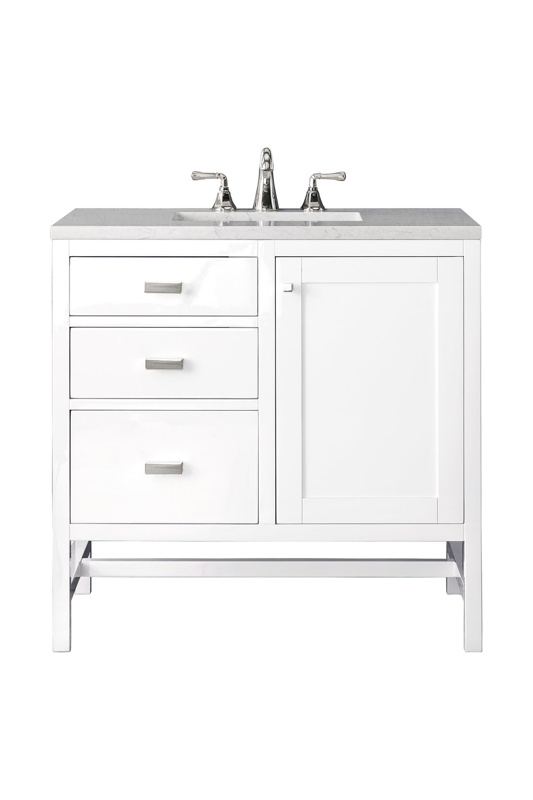 Addison 36" Single Vanity, Glossy White w/ 3 CM Eternal Jasmine Pearl Silestone Top