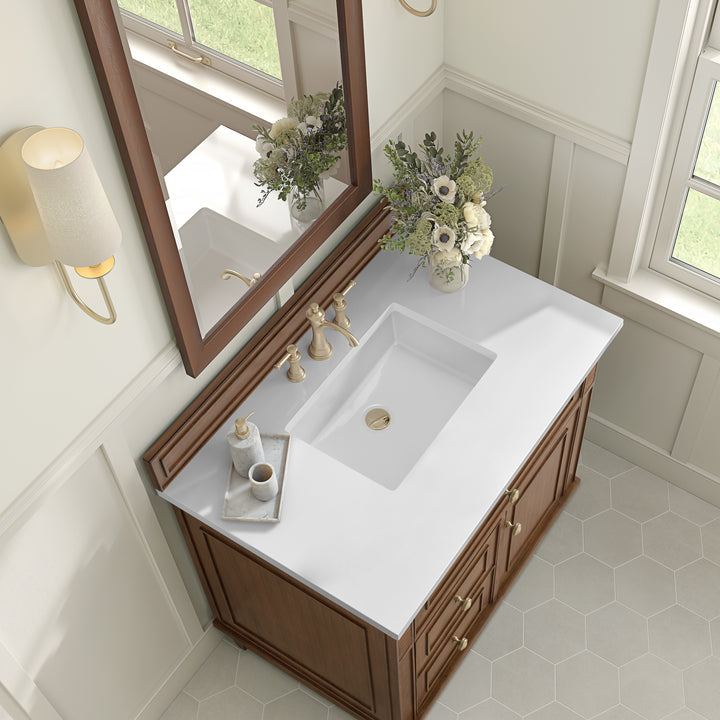 Lorelai 36" Single Vanity, Mid-Century Walnut w/ 3 CM White Zeus Silestone Top