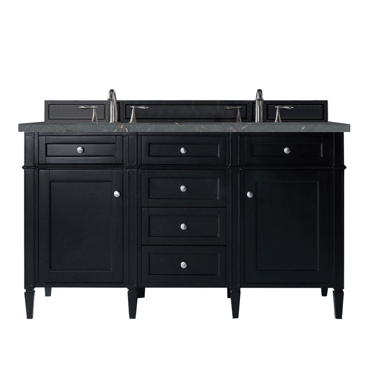 Brittany 60" Double Vanity, Black Onyx w/ 3 CM Parisien Bleu Silestone Top