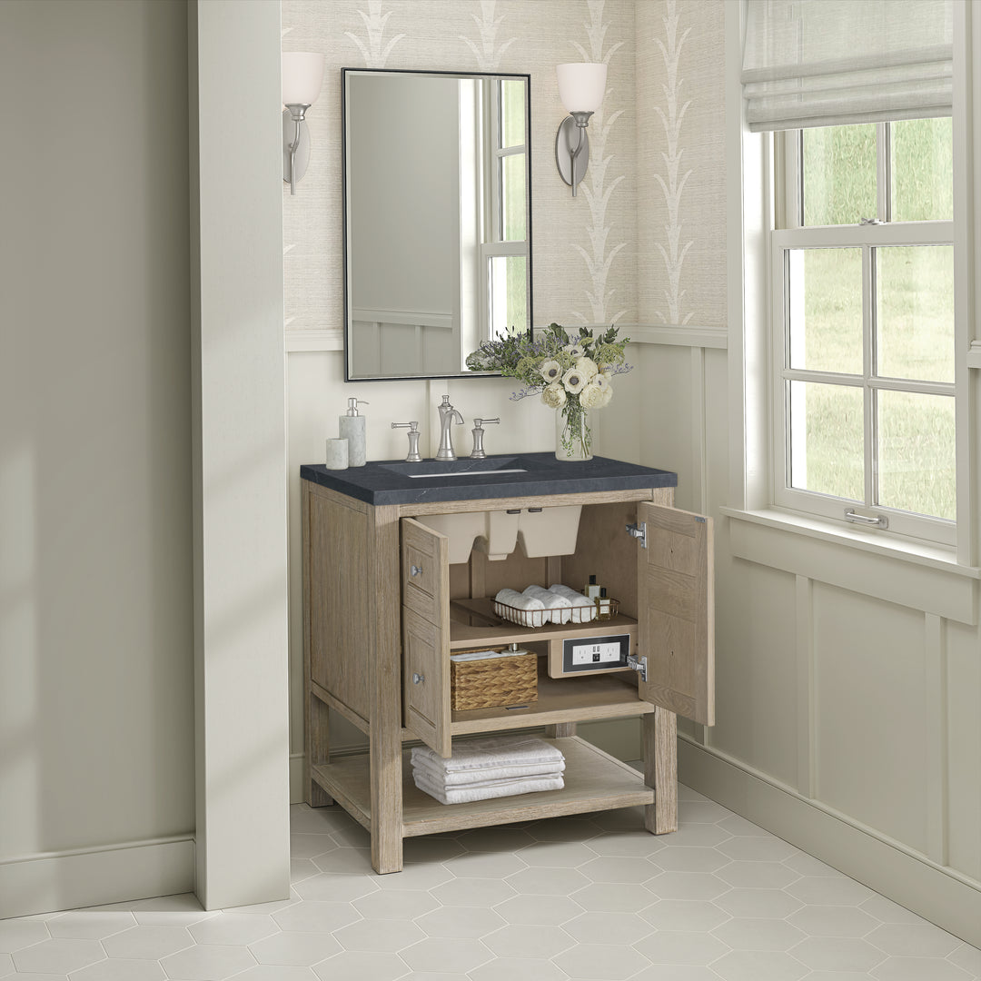 Breckenridge 30" Single Vanity, Whitewashed Oak w/ 3 CM Charcoal Soapstone Silestone Top