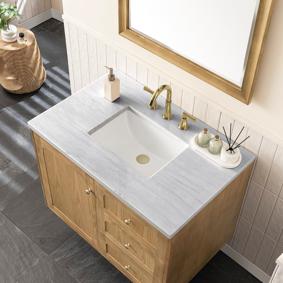 Laurent 36" Single Vanity, Light Natural Oak w/ 3 CM Arctic Fall Top