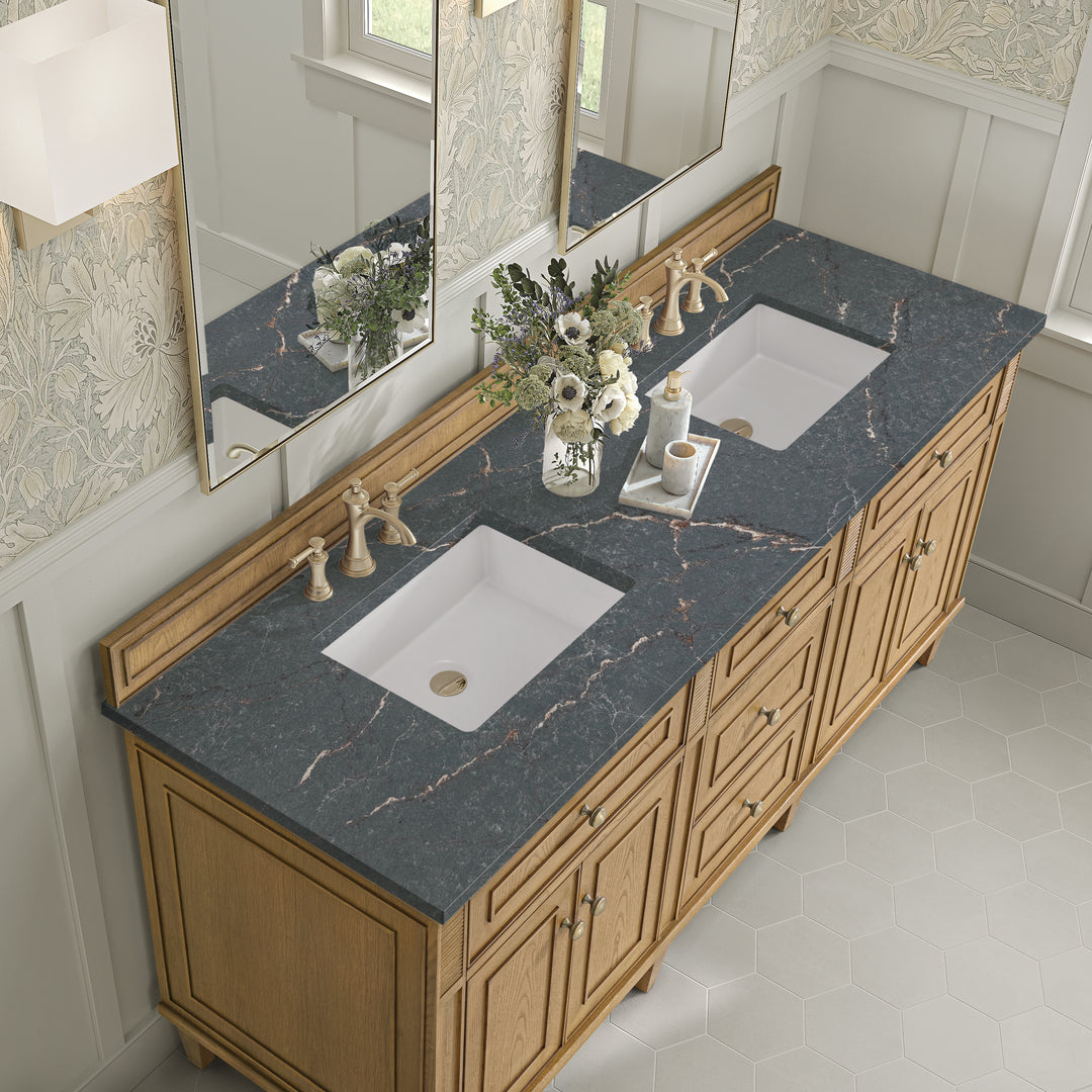 Lorelai 72" Double Vanity, Light Natural Oak w/ 3 CM Parisien Bleu Silestone Top