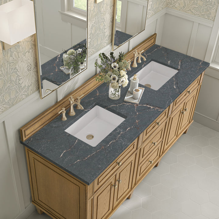 Lorelai 72" Double Vanity, Light Natural Oak w/ 3 CM Parisien Bleu Silestone Top