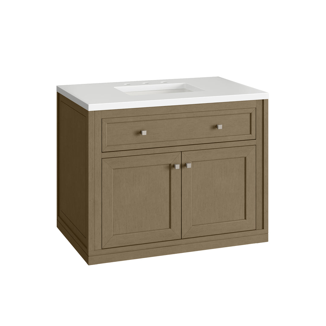 Chicago 36" Single Vanity, Walnut Whisper, w/ 3 CM White Zeus Silestone® Top
