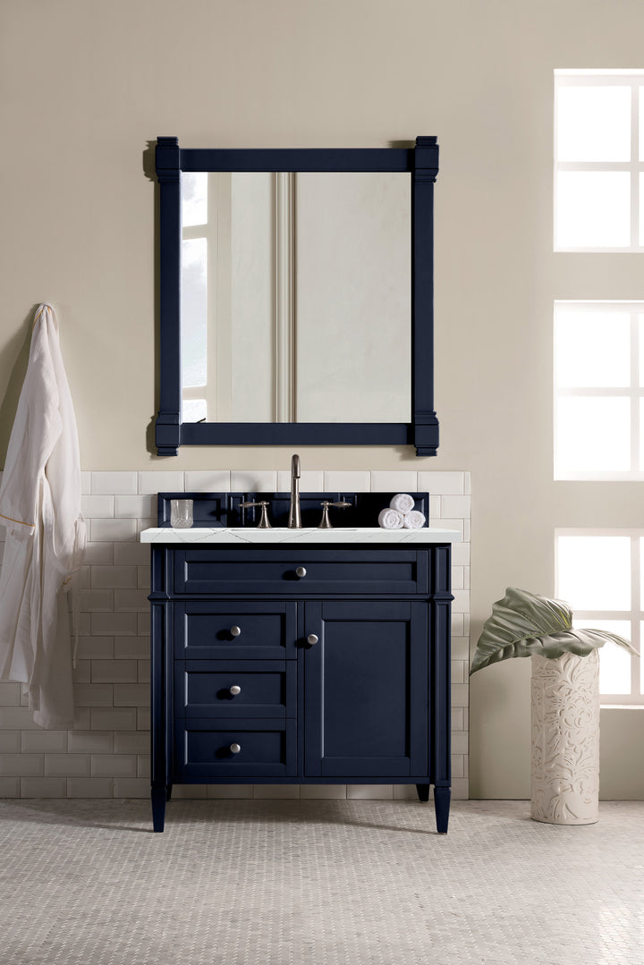 Brittany 36" Single Vanity, Victory Blue w/ 3 CM Ethereal Noctis Silestone Top