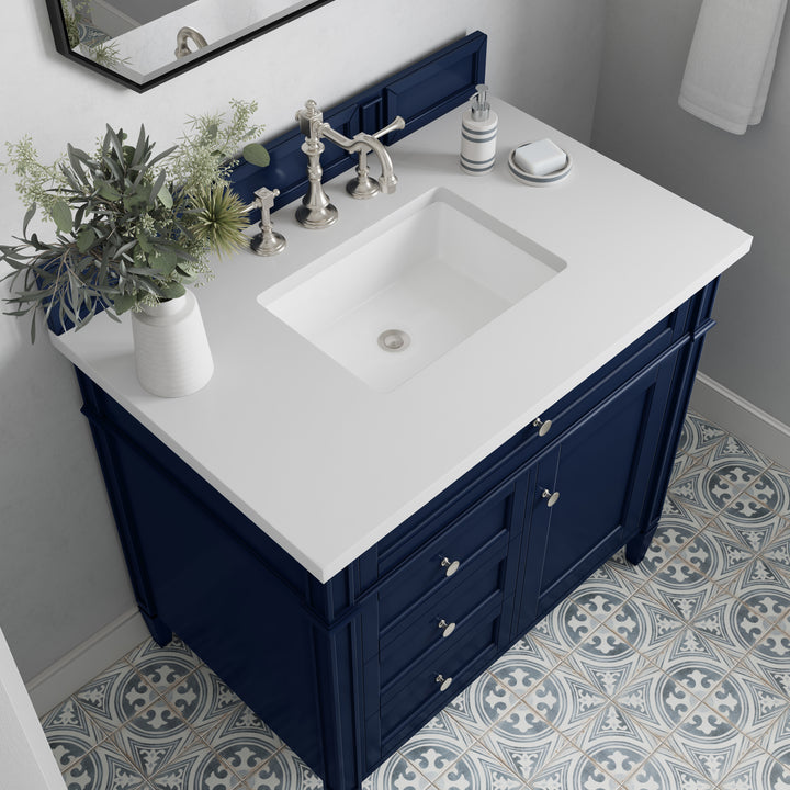 Brittany 36" Single Vanity, Victory Blue w/ 3 CM White Zeus Silestone Top