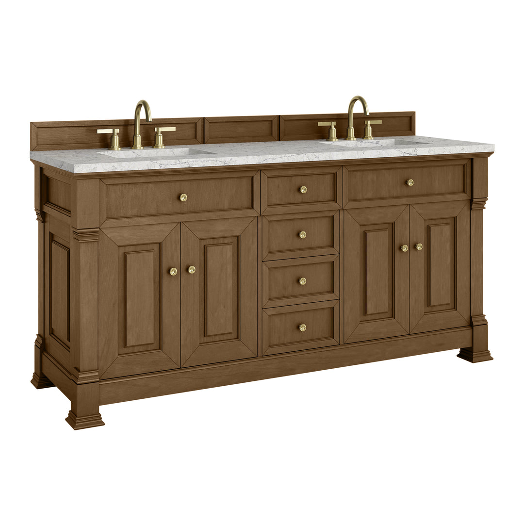 Brookfield 72" Double Vanity, Honey Oak w/ 3 CM Eternal Jasmine Pearl Silestone® Top
