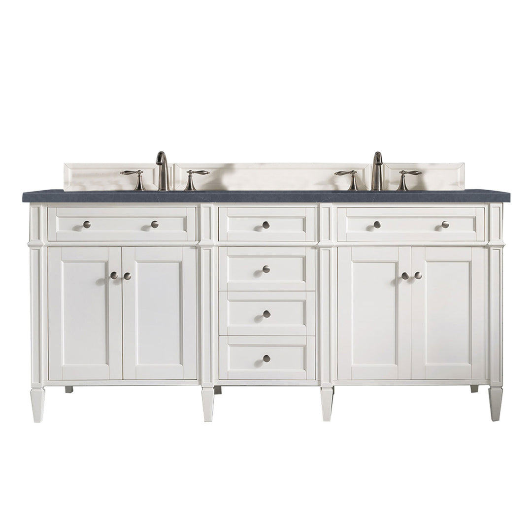 Brittany 72" Double Vanity, Bright White Vanity w/ 3 CM Charcoal Soapstone Silestone Top