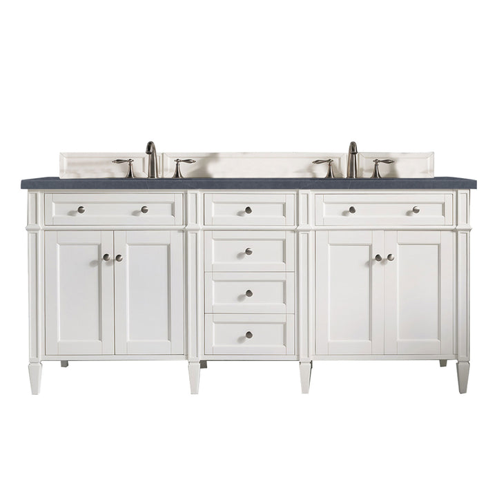 Brittany 72" Double Vanity, Bright White Vanity w/ 3 CM Charcoal Soapstone Silestone Top