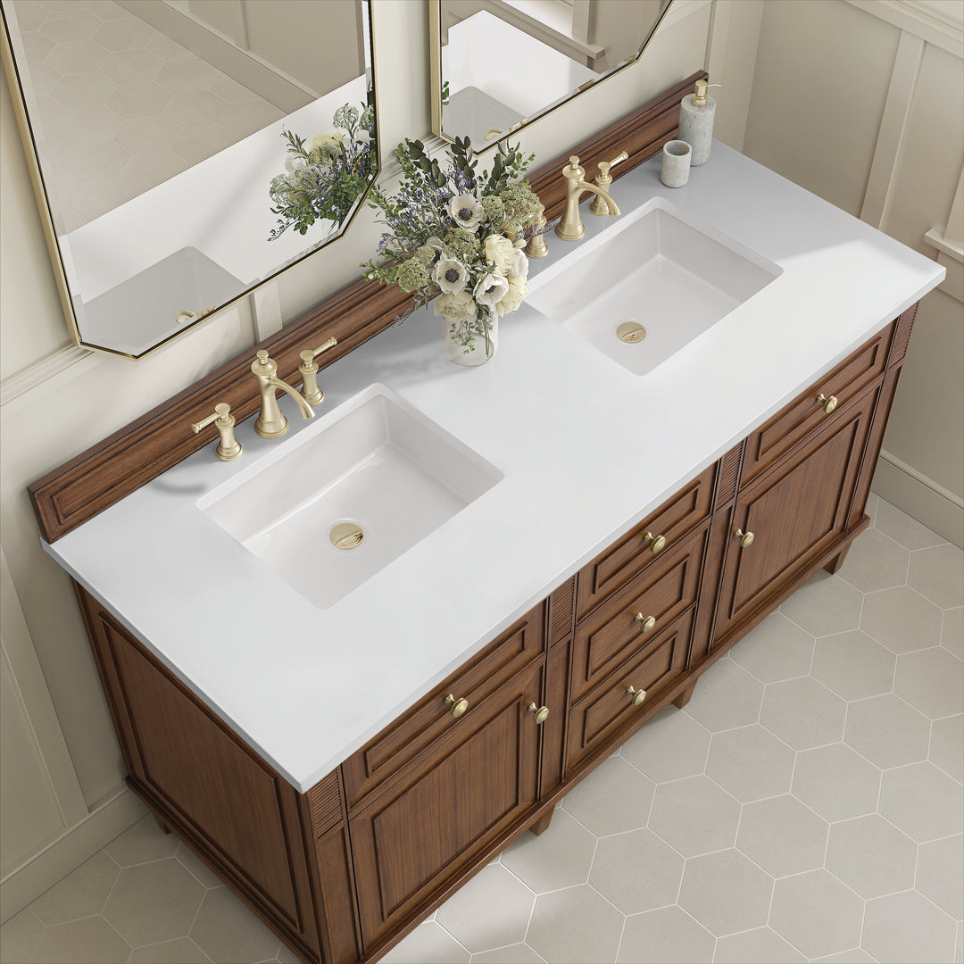 Lorelai 60" Double Vanity, Mid-Century Walnut w/ 3 CM White Zeus Silestone Top