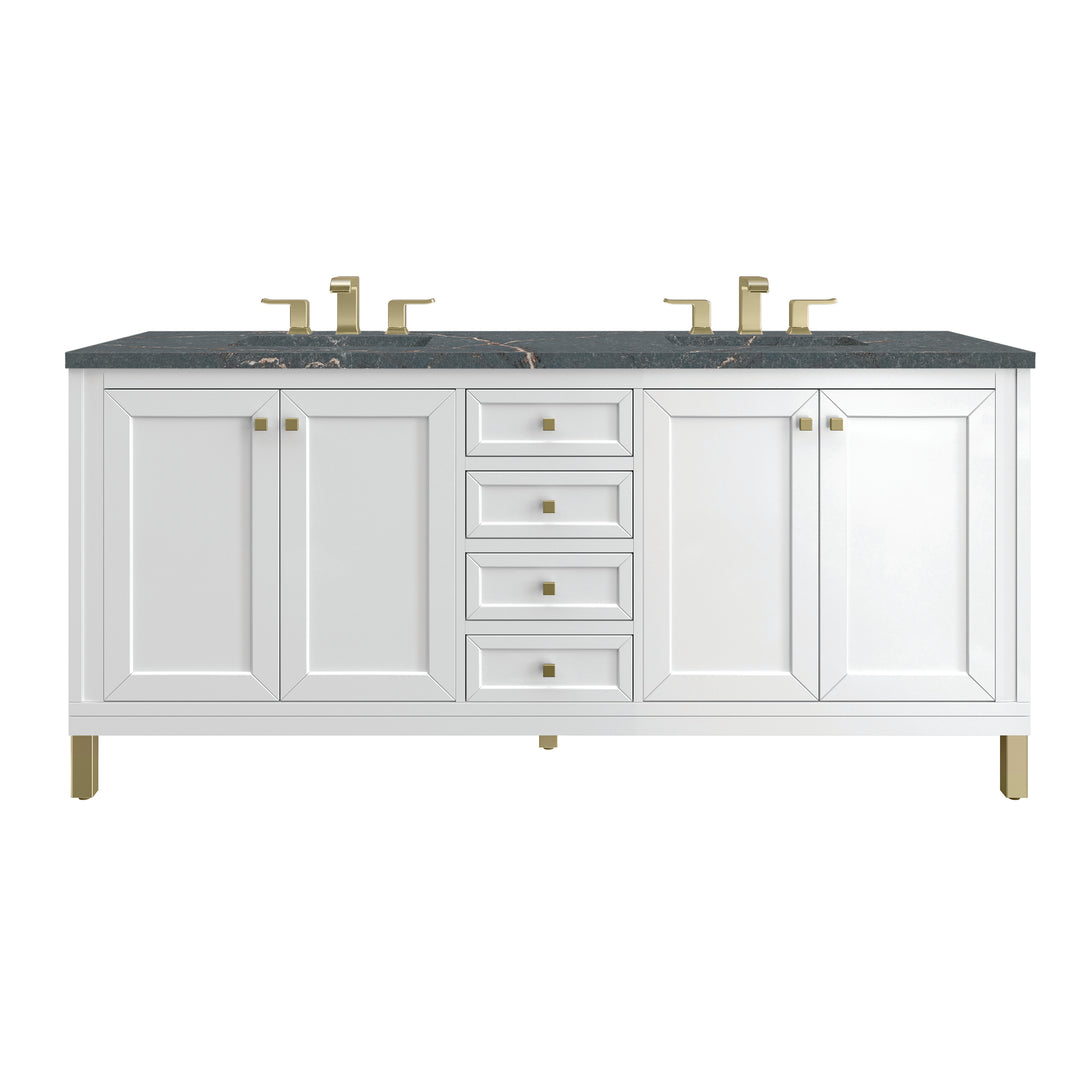 Chicago 72" Double Vanity, Glossy White, w/ 3 CM Parisien Bleu Silestone® Top