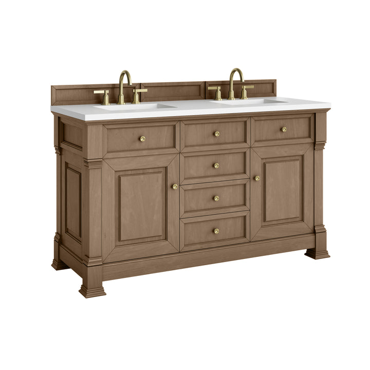 Brookfield 60" Double Vanity, Pecan, w/ 3 CM White Zeus Silestone®  Top