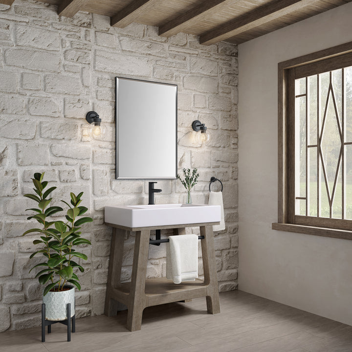 Auburn 31.5" Single Sink Console, Weathered Timber w/ Glossy White Mineral Composite Stone Top