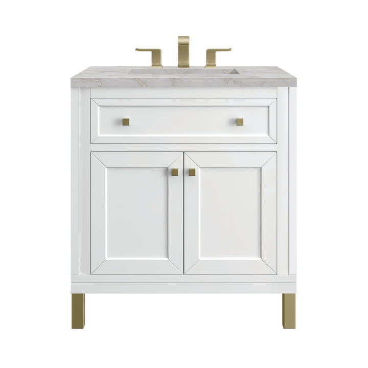Chicago 30" Single Vanity, Glossy White, w/ 3 CM Victorian Silver Silestone® Top