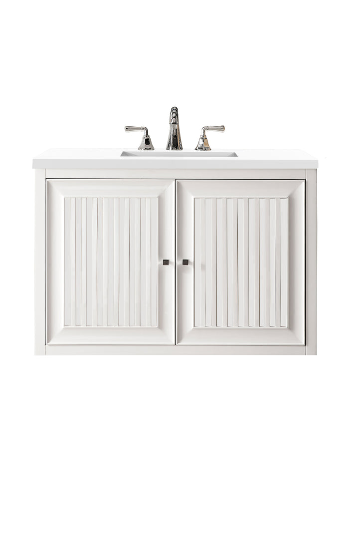 Athens 36" Single Vanity, Glossy White w/ 3 CM White Zeus Silestone Top