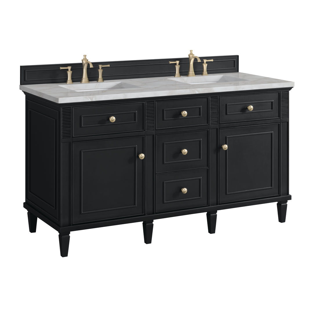 Lorelai 60" Double Vanity, Black Onyx w/ 3 CM Victorian Silver Silestone Top