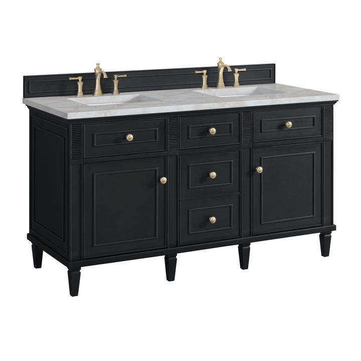 Lorelai 60" Double Vanity, Black Onyx w/ 3 CM Victorian Silver Silestone Top