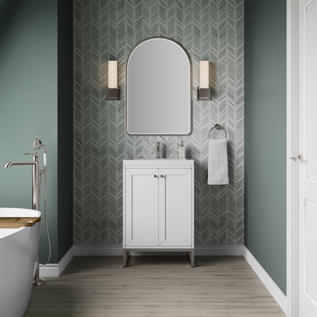 Chianti 24" Single Vanity, Glossy White, Brushed Nickel, w/ White Glossy Composite Stone Top