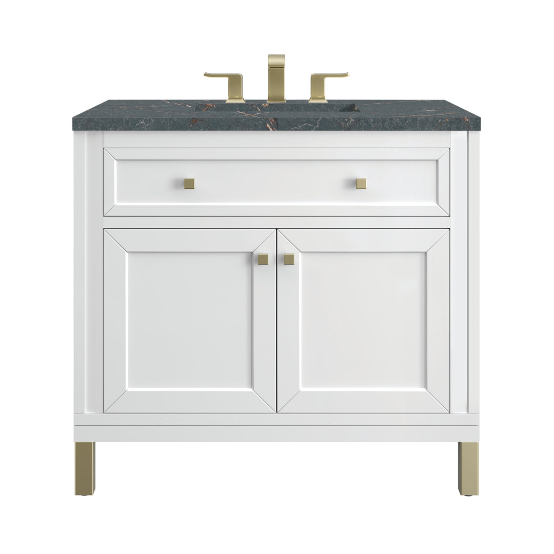 Chicago 36" Single Vanity, Glossy White, w/ 3 CM Parisien Bleu Silestone® Top