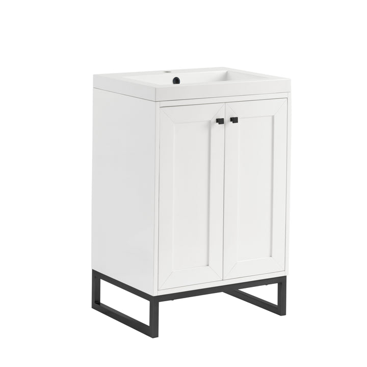 Chianti 24" Single Vanity, Glossy White, Matte Black, w/ White Glossy Composite Stone Top