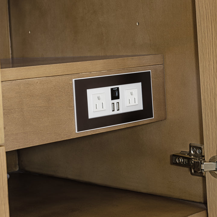 Hudson 60" Single Vanity, Light Natural Oak w/ 3 CM Ethereal Noctis Top w/ FreePower Wireless Charger