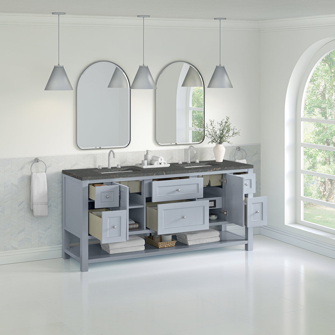 Breckenridge 72" Double Vanity, Serenity Blue w/ 3 CM Parisien Bleu Top w/FreePower Wireless Charger