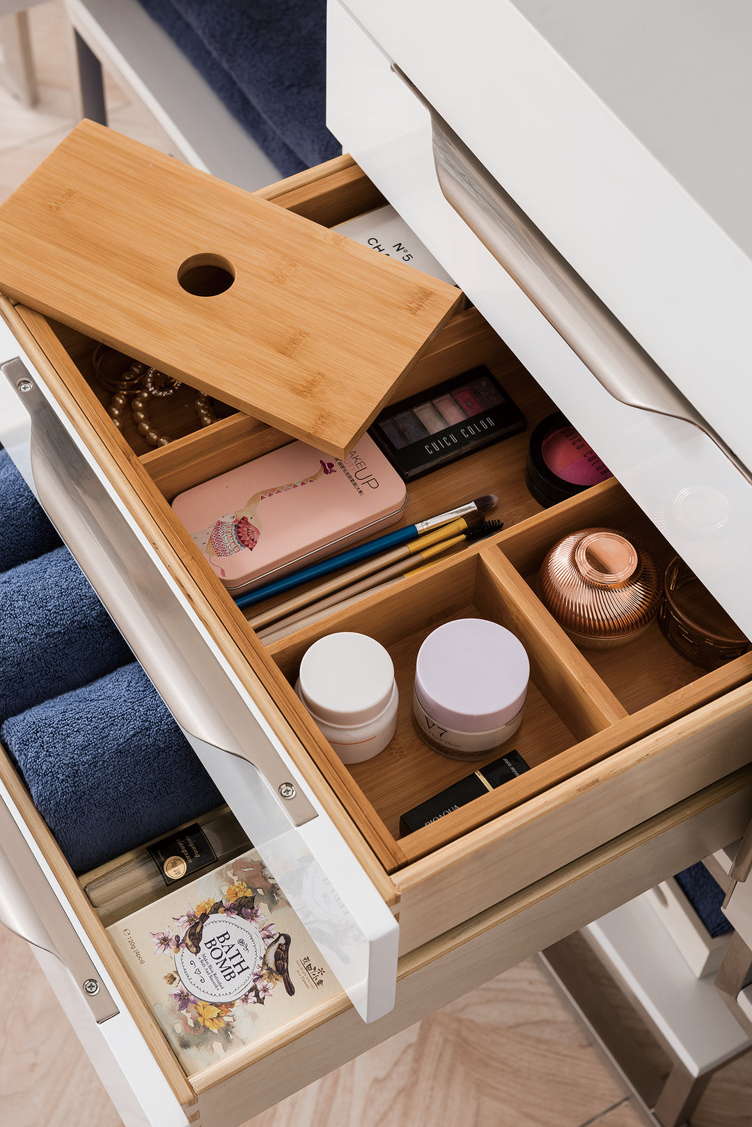 Columbia 59" Double Vanity, Glossy White, Brushed Nickel  w/ Glossy White Composite Stone Top