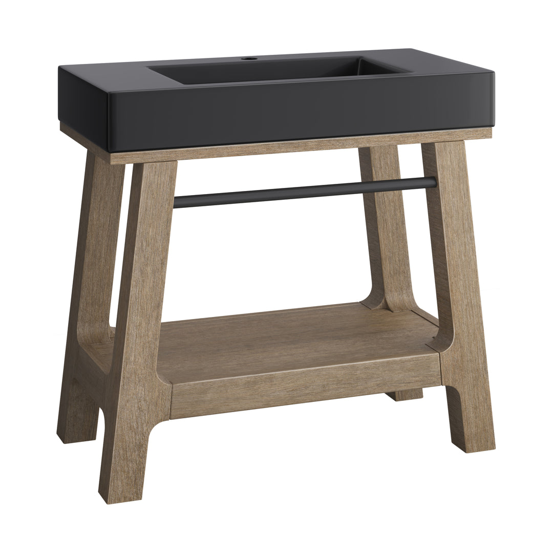 Auburn 36" Single Sink Console, Weathered Timber w/ Black Matte Mineral Composite Stone Top