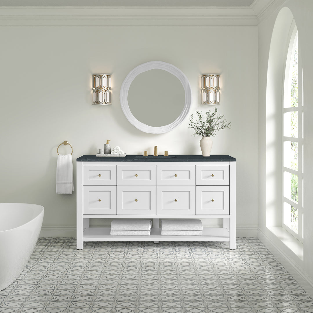 Breckenridge 60" Single Vanity, Bright White, w/ 3 CM Charcoal Soapstone Quartz Top