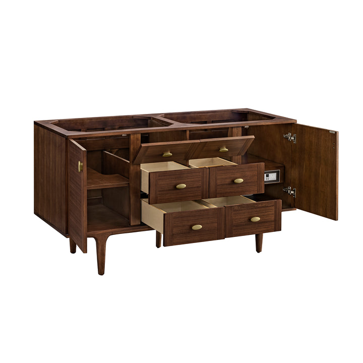 Amberly 60" Double Vanity Cabinet, Mid-Century Walnut