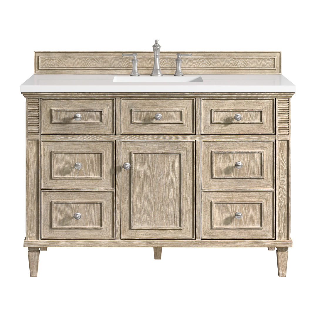Lorelai 48" Single Vanity, Whitewashed Oak w/ 3 CM White Zeus Silestone Top