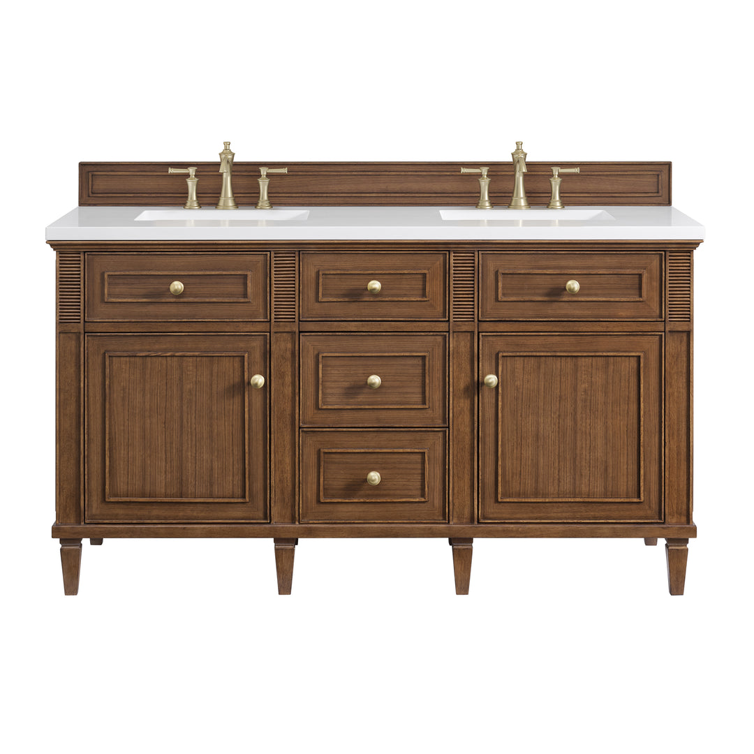 Lorelai 60" Double Vanity, Mid-Century Walnut w/ 3 CM White Zeus Silestone Top