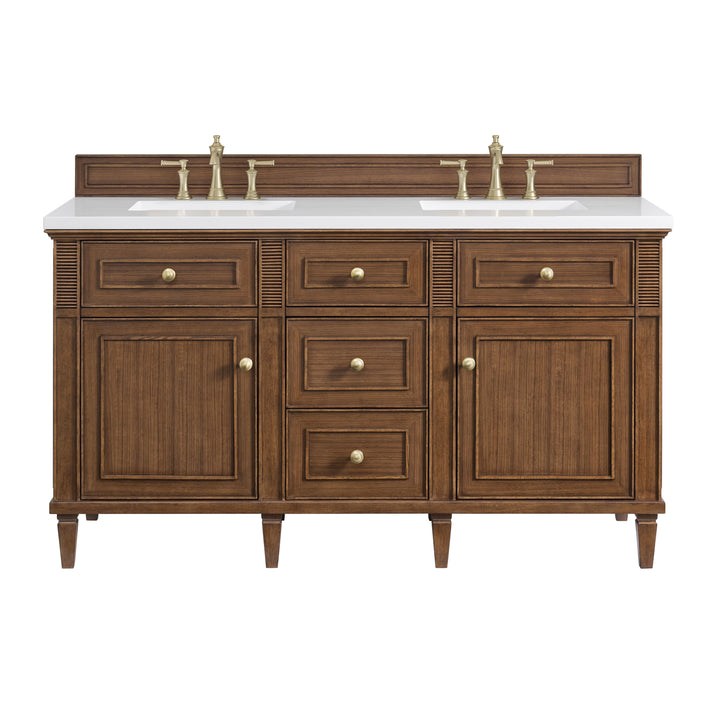Lorelai 60" Double Vanity, Mid-Century Walnut w/ 3 CM White Zeus Silestone Top