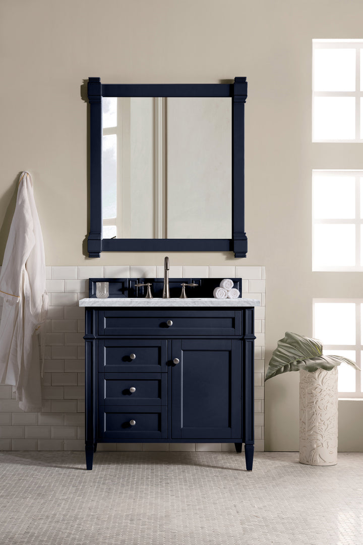 Brittany 36" Single Vanity, Victory Blue w/ 3 CM Carrara Marble Top