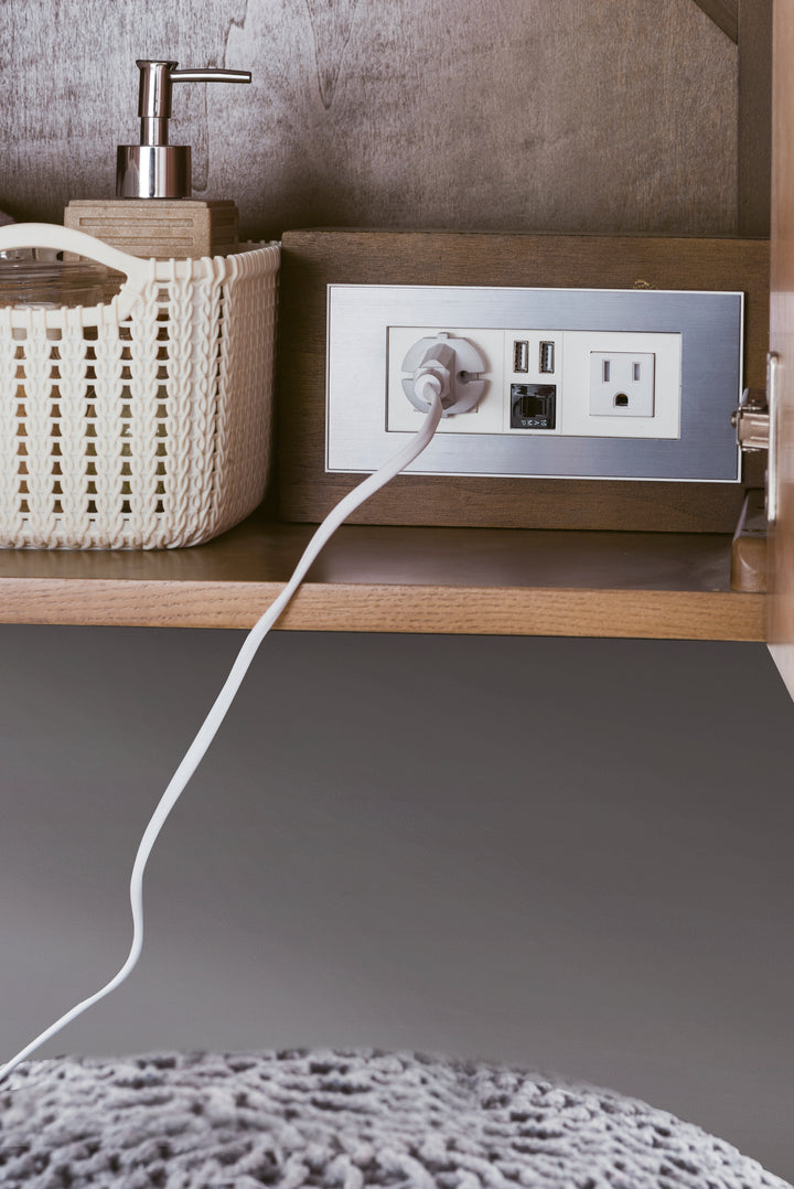 Columbia 72" Double Wall Mount Vanity, Latte Oak, Brushed Nickel w/ Glossy White Composite Stone Top