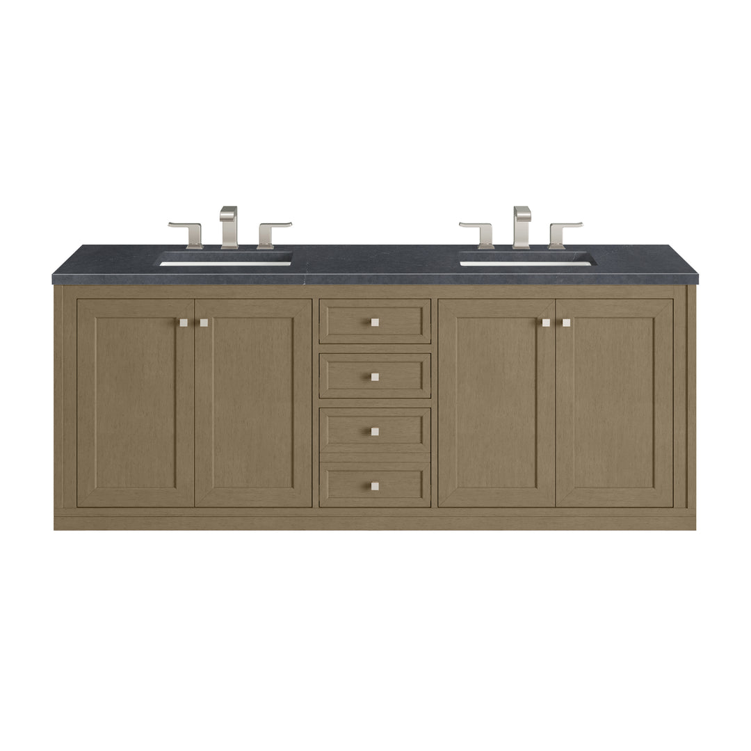 Chicago 72" Double Vanity, Walnut Whisper, w/ 3 CM Charcoal Soapstone Silestone® Top