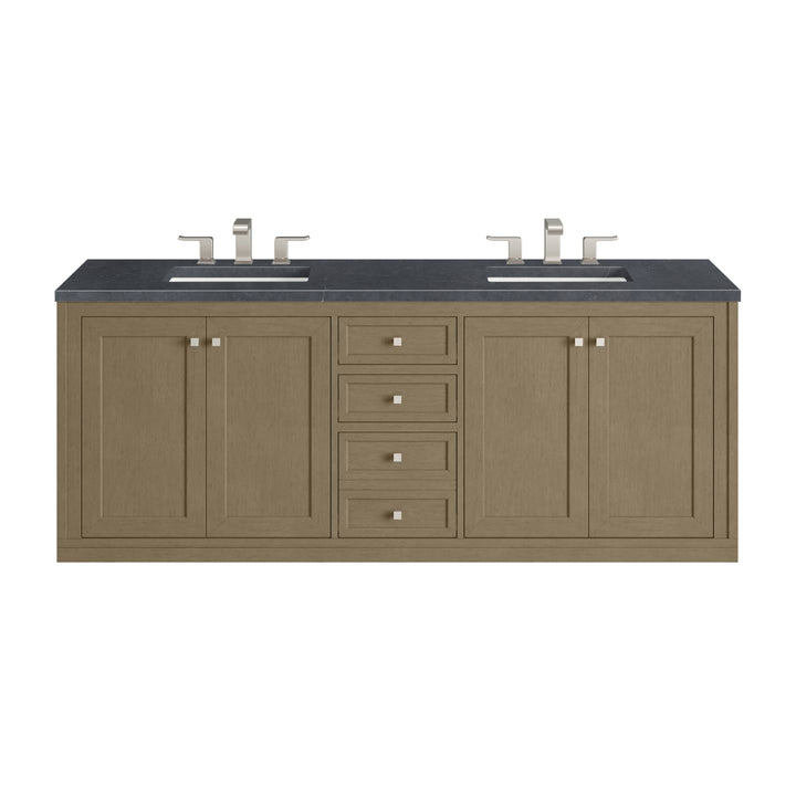 Chicago 72" Double Vanity, Walnut Whisper, w/ 3 CM Charcoal Soapstone Silestone® Top