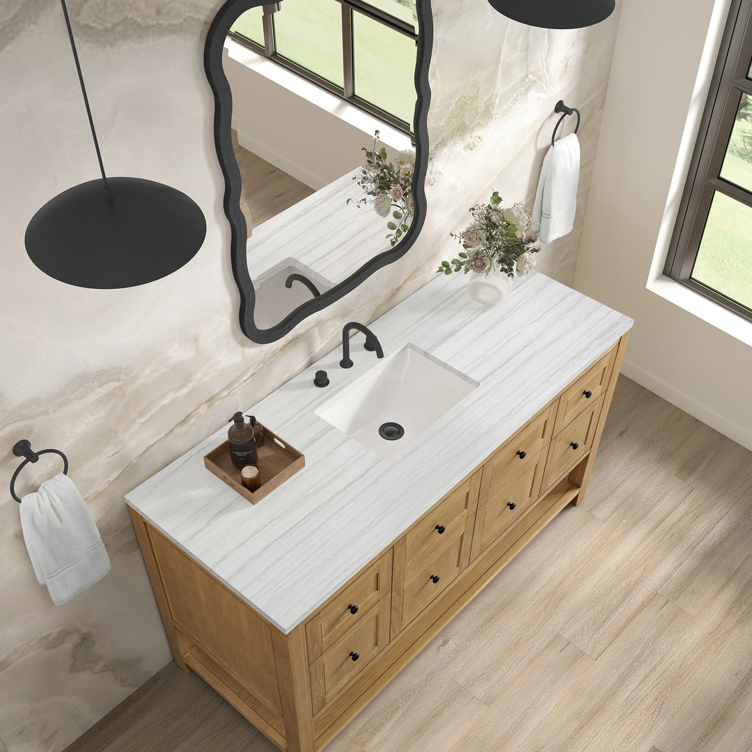 Breckenridge 60" Single Vanity, Light Natural Oak, w/ 3 CM Arctic Fall Solid Surface Top