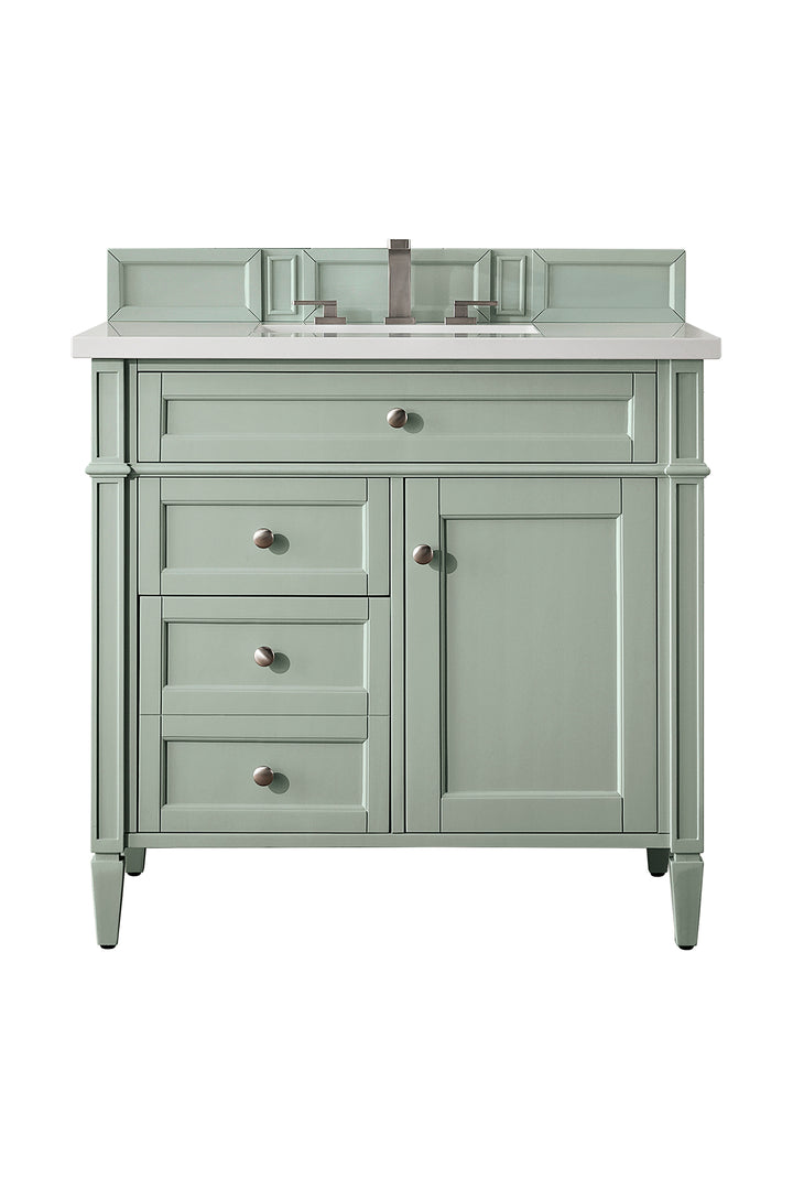 Brittany 36" Single Vanity, Sage Green w/ 3 CM White Zeus Silestone Top