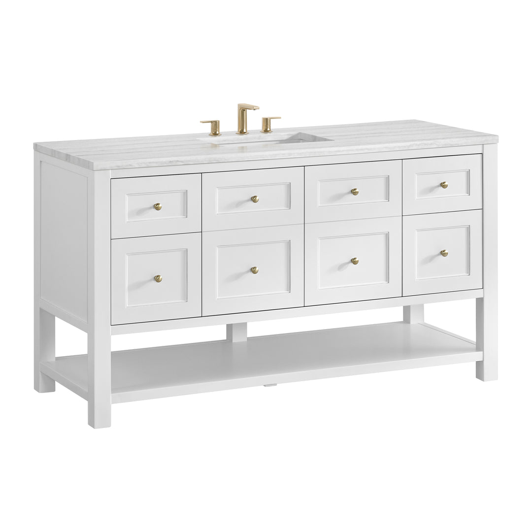 Breckenridge 60" Single Vanity, Bright White, w/ 3 CM Arctic Fall Solid Surface Top