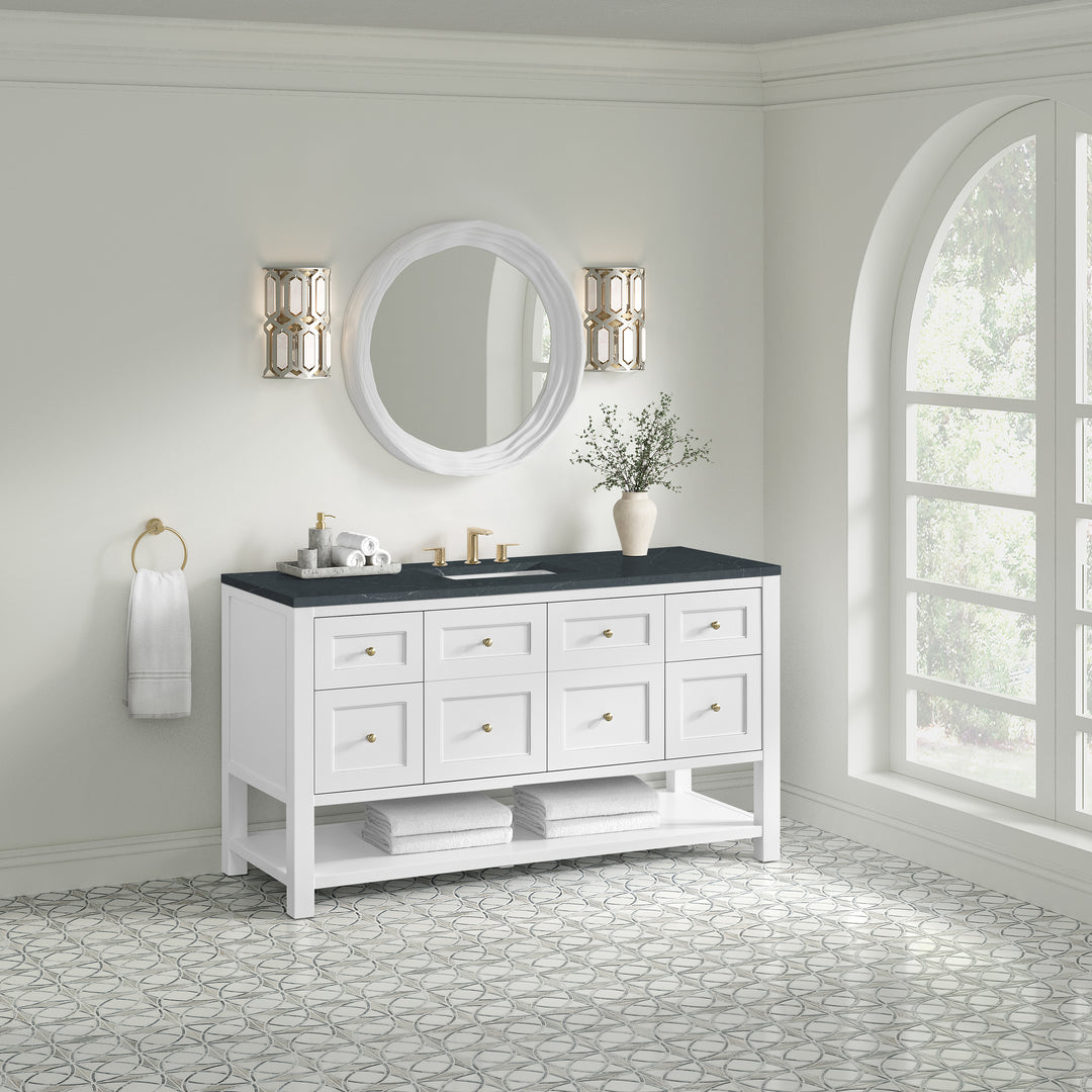 Breckenridge 60" Single Vanity, Bright White, w/ 3 CM Charcoal Soapstone Quartz Top