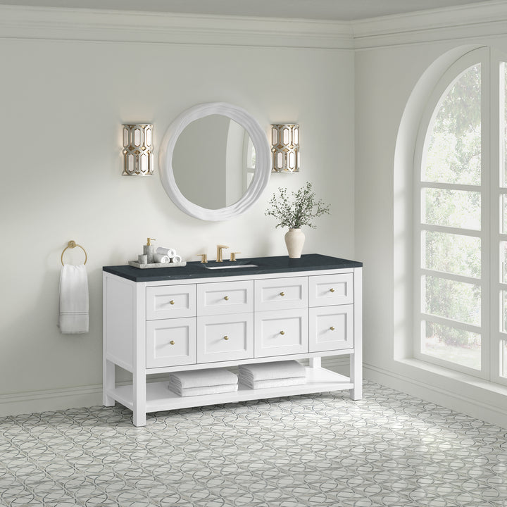 Breckenridge 60" Single Vanity, Bright White, w/ 3 CM Charcoal Soapstone Quartz Top