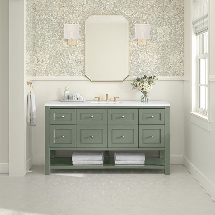 Breckenridge 60" Single Vanity, Smokey Celadon, w/ 3 CM White Zeus Quartz Top