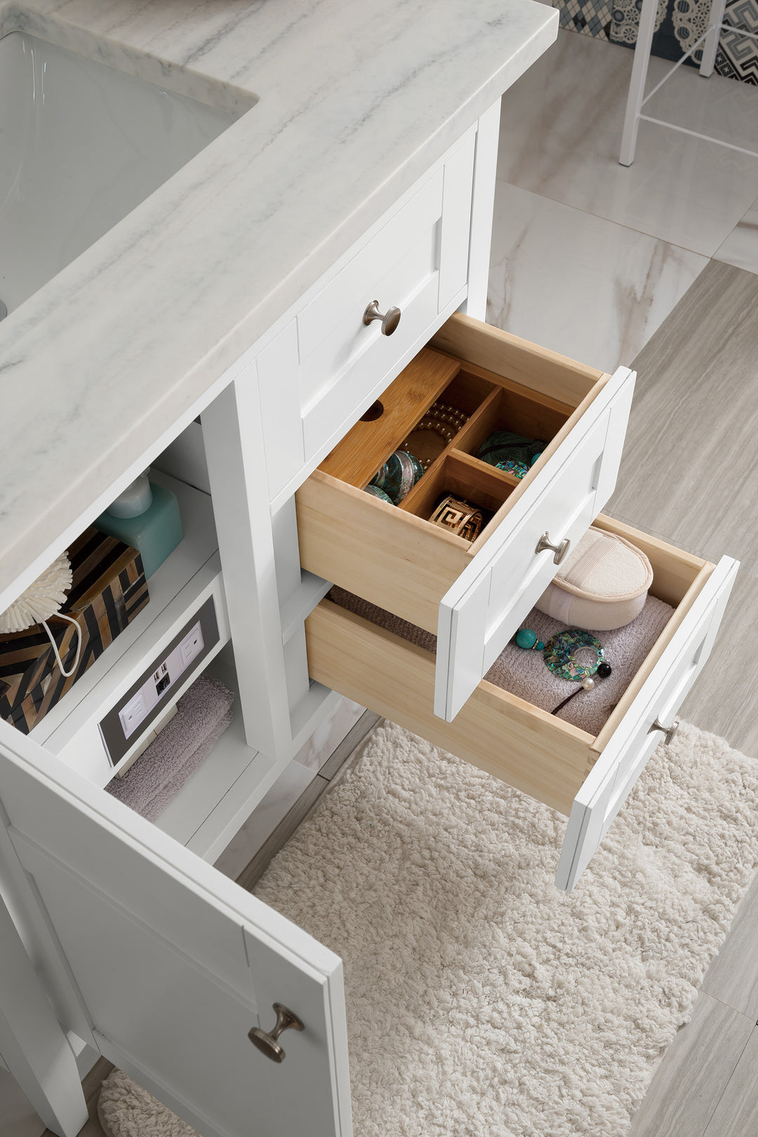 Palisades 36" Single Vanity, Bright White w/ 3 CM Arctic Fall Solid Surface Top