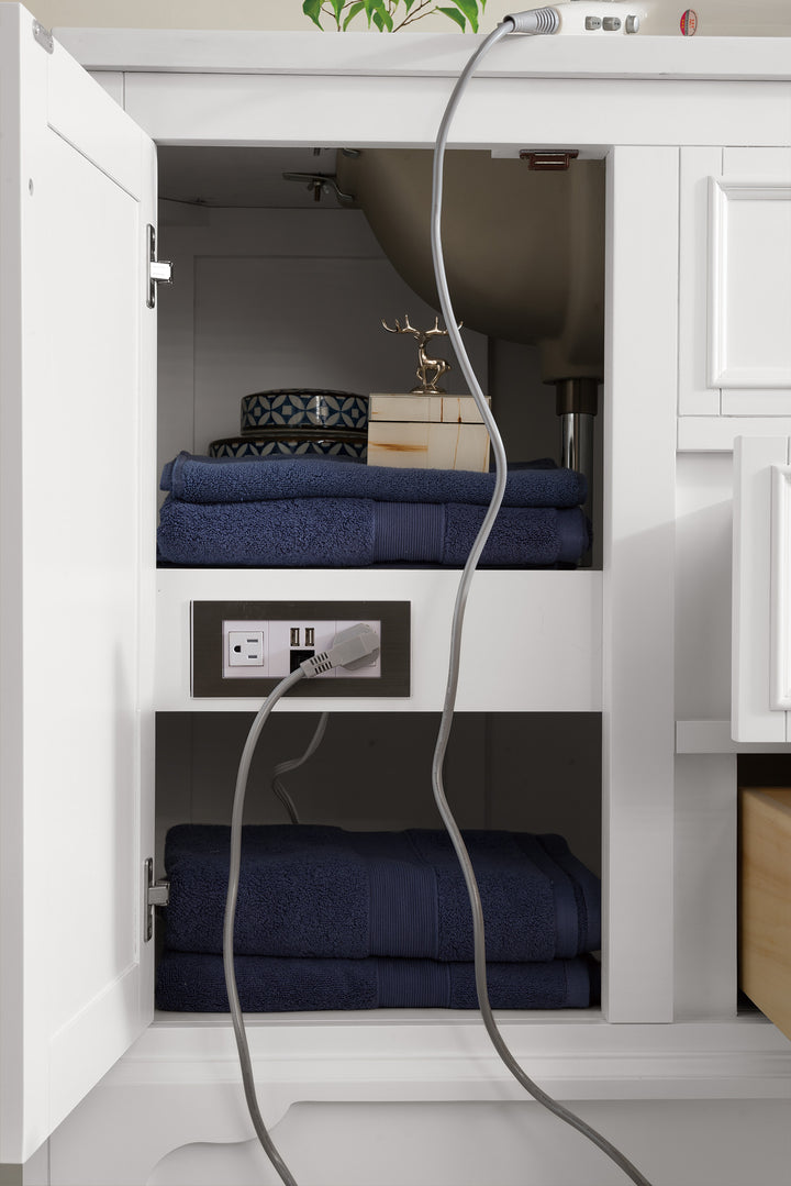 De Soto 94" Double Vanity Set, Bright White w/ 3 CM White Zeus Silestone Top