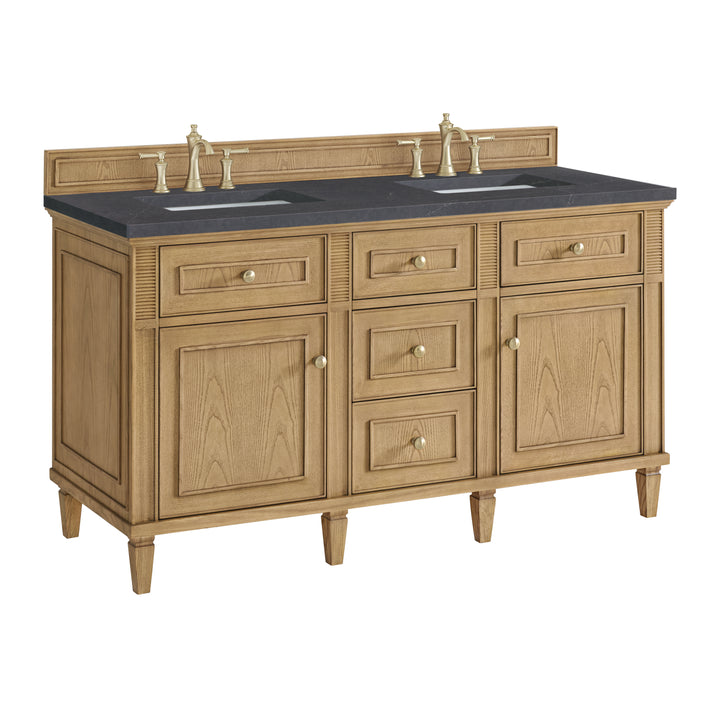 Lorelai 60" Double Vanity, Light Natural Oak w/ 3 CM Charcoal Soapstone Silestone Top