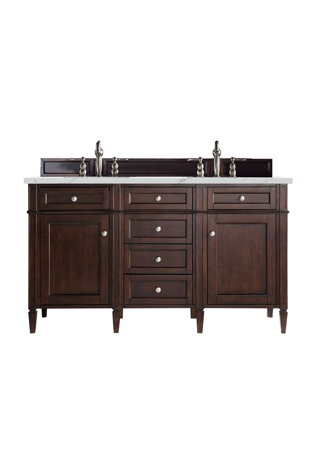Brittany 60" Double Vanity, Burnished Mahogany w/ 3 CM Ethereal Noctis Silestone Top