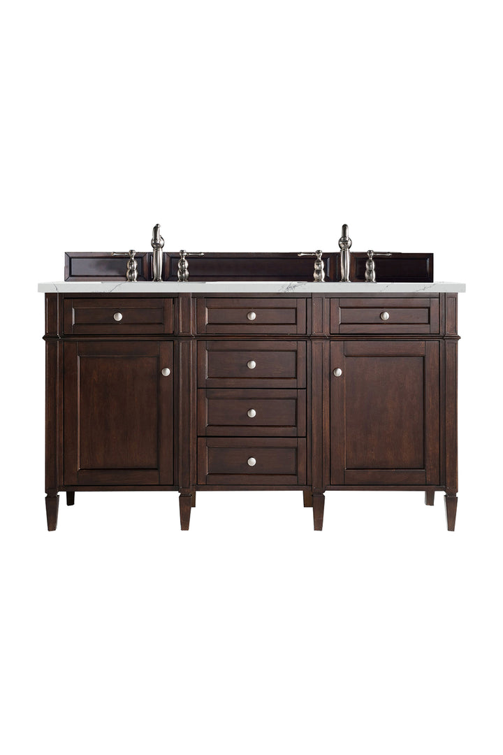 Brittany 60" Double Vanity, Burnished Mahogany w/ 3 CM Ethereal Noctis Silestone Top w/FreePower Wireless Charger