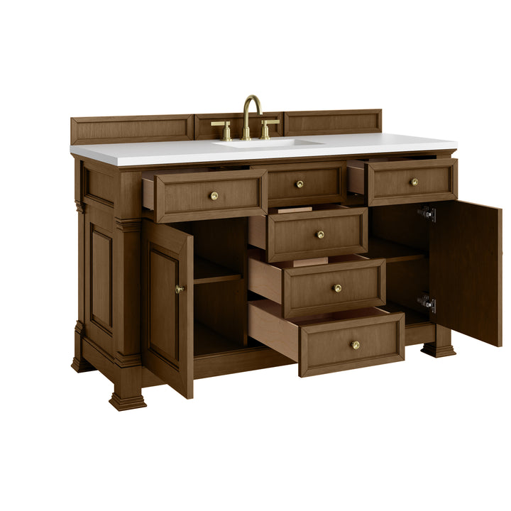 Brookfield 60" Single Vanity, Honey Oak,  w/ 3 CM White Zeus Silestone® Top