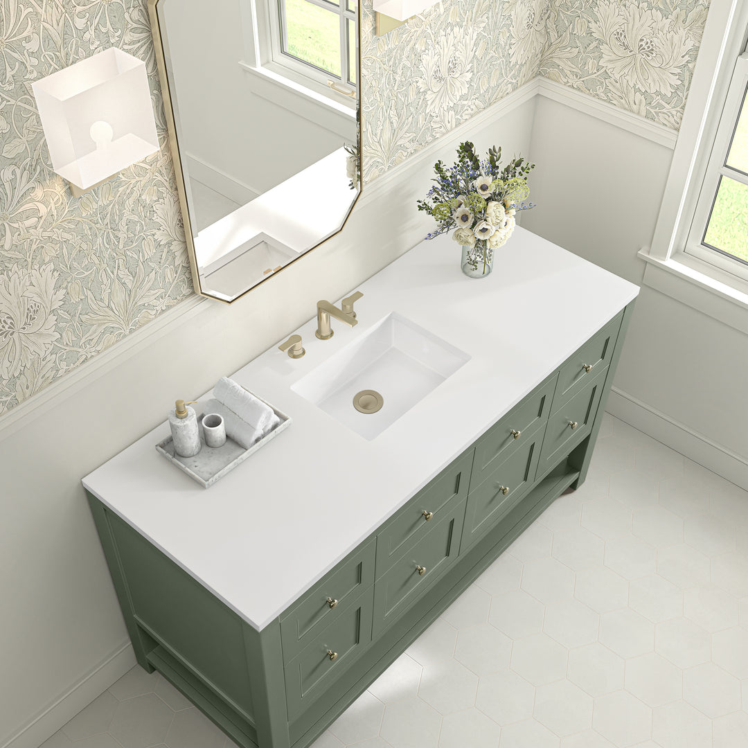 Breckenridge 60" Single Vanity, Smokey Celadon, w/ 3 CM White Zeus Quartz Top